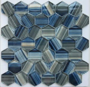 El boyaması Altıgen Mozaik Karo Mavi Mozaik Banyo Fayansları Mavi Ve Beyaz Mozaik Karo Mavi Mozaik Karo Backsplash