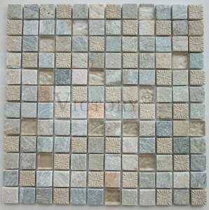 Azulejos de mosaico cuadrados Mosaico de piedra Azulejo de mosaico de piedra natural Mosaico de vidrio Arte de la pared Hojas de mosaico de vidrio y piedra