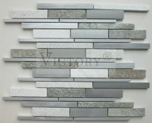 ຂາຍຮ້ອນ Wall Decor Carving Marble and Stone Mosaic Tiles Bathroom Wall Backsplash White Glass Mixed Stone Mosaic Tile Price