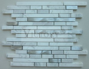 Strip Stone Mosaic Waterjet Mosaic Tile Black and White Mosaic Tile White Mosaic Backsplash သဘာဝ စကျင်ကျောက်တုံး Mosaic၊ အိမ်အလှဆင်အတွက် ပုံသဏ္ဍာန် စကျင်ကျောက် Mosaic
