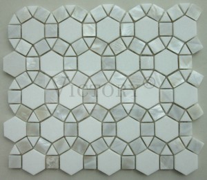 លោហៈទំនើប និងថ្ម Mosaic ការរចនាដ៏ស្រស់ស្អាត រូបរាងផ្កាថ្មម៉ាប Waterjet Mosaic ថ្ម Waterjet Mosaic ក្បឿងផ្កា Mosaic Carrara ថ្មម៉ាប Mosaic ក្បឿង Marble Mosaic Tile Backsplash