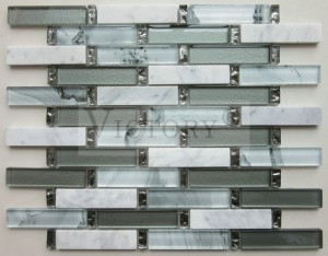 Top Selling Bianco Carrara Mosaic Kaca Laminated Kaca Mosaic pikeun Kamar Mandi jeung Dapur Anyar Batu Pola Seni Laminated Kaca Mosaic Genteng pikeun Tembok