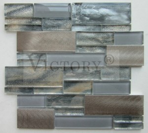 Mosaico di Vetru è Metallu Striscia Aleatoria Mosaica di Vetru è Alluminiu Tile di Muru di Cristalli Striscia di Vetru Mosaicu di Metallu mistu Tile di Vetru