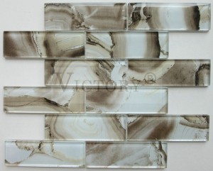 Foshan Laminated Crystal Glass Mosaic Backsplash ແກ້ວ Mosaic ສໍາລັບຫ້ອງນ້ໍາເຮືອນຄົວຕົກແຕ່ງຫ້ອງ Dining Wall Decorative 8mm Glass Mosaic Tile Strips