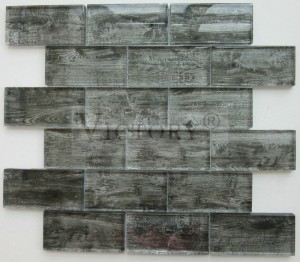Mmetụta ime ụlọ 3D Wall Natural Rustic Osisi Mosaic Charcoal Wood Backsplash Parquet Strip Tile Glass Mosaic