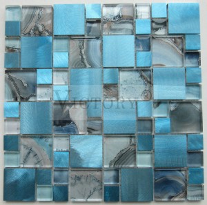 Mosaico metallico Backsplash Mosaico metallico Piastrelle da bagno Mosaico in vetro marino Mosaico nero metallizzato