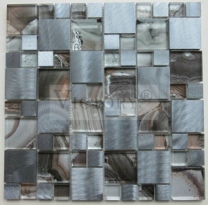 Azulejo de mosaico metálico Placa para salpicaduras Mosaico metálico Azulejos de baño Azulejo de mosaico de vidrio marino Mosaico Negro Metálico