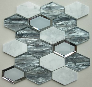 Шестоаголно дијамантско огледало од кристално стакло мозаик плочки за кујнски ѕид Луксузна декорација на домот во светла боја коси стакло мозаик Огледало 3D ѕидни плочки Мозаик