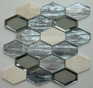 Hexagon Pob Zeb Diamond Daim iav siv lead ua iav Mosaic Vuas rau chav ua noj phab ntsa Luxurious Tsev Kho Kom Zoo Nkauj Ci xim Bevel iav Mosaic Daim iav 3D Phab Ntsa Vuas Mosaic
