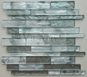 Botique Mosaic Design shell és márványselyem textúrájú, kiváló minőségű üvegmozaik csempe tollmintás fali backsplash panelekhez
