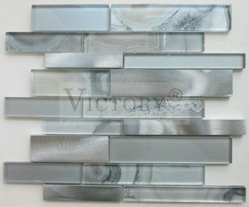 Pllakë mozaiku me xham të laminuar magjik me xham të laminuar gri argjendi alumini + Imazhi i veçuar me mozaik alumini