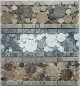 Mosaico de pedra de vidro de corpo inteiro redondo de centavo telhas de parede de mosaico círculos mais recente design de mosaico de pedra geométrica irregular mosaico de vidro para decoração de parede de cozinha Mosaico redondo de moeda de um centavo telha de mosaico de vidro e pedra de mosaico de mármore Backsplash de cristal de pedra de mosaico de mosaico