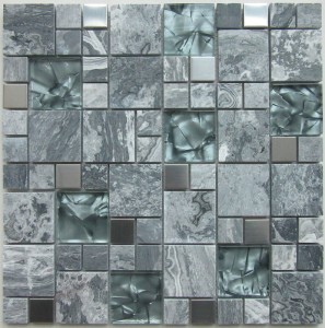 Сив мермер мозаик Популарен дизајн за декорација на ѕидови и подови Нов стилски дизајн на текстура на ткаенина Алуминиумски метален мозаик за модерна декорација на ѕидови
