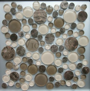 Penny Round Whole Body Glass Stone Mosaic Wall Tiles Circles නවතම අක්‍රමවත් ජ්‍යාමිතික ගල් මොසෙයික් මෝස්තර වීදුරු මොසෙයික් කුස්සියේ බිත්ති සැරසිලි සඳහා පෙනි රවුන්ඩ් මොසෙයික් ටයිල් වීදුරු සහ ගල් මොසෙයික් ටී...