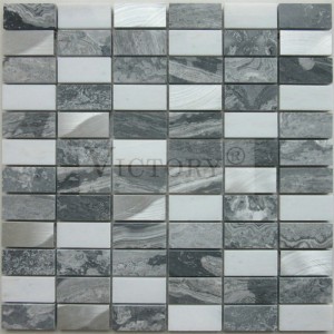 Victory Wave Griż Irħam Mużajk Ċina Stone Natural Stone Mosaic Tile Irħam Mosaic Tile Backsplash