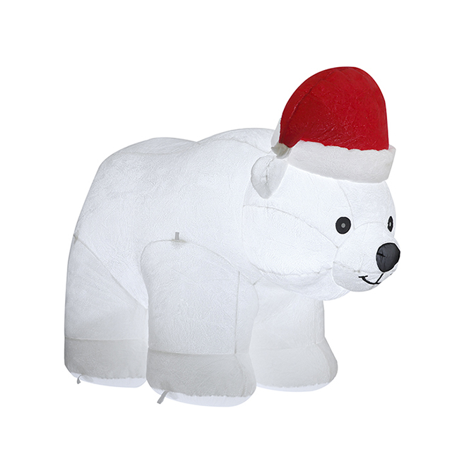 6.5FT L Inflatable Polar Bear e nang le Santa Hat e nang le Plush eohle(Short Plush)