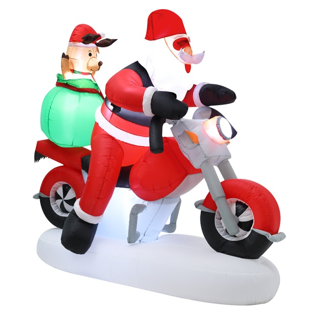 Papá Noel inchable de 6 pies con motocicleta