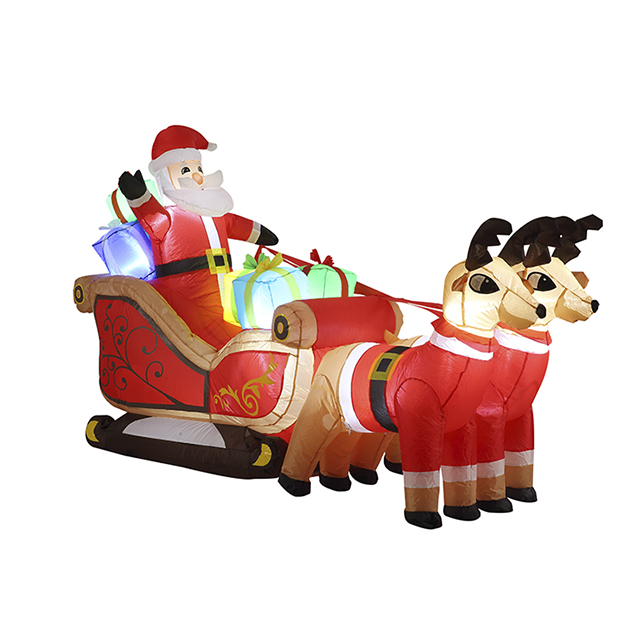 Trineo inflable de Papá Noel de 6 pies (largo) x 4 pies (alto) con 2 renos