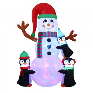 8FT Inflatable Snowman with Penguins