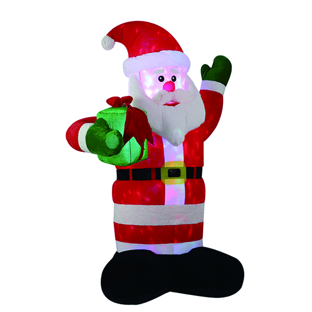 8FT Inflatable Santa e nang le Plush Gift Box le mabone a Disco