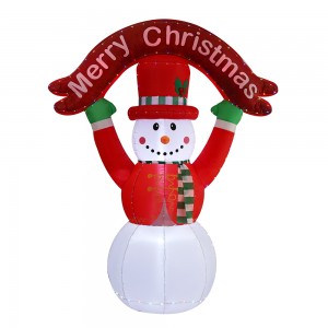 8FT INFLATABLE SNOWMAN WITH MERRY CHRISTMAS SIGN WITH RGB LIGHTS