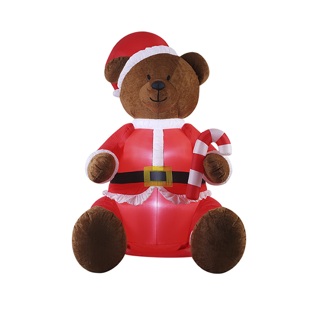 9FT Inflatable Plush Teddy Bear e nang le Candy Cane