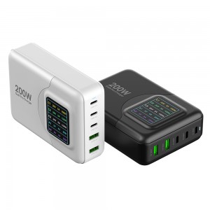 Vina GaN Tech רב יציאות 200W מחשב נייד טלפון נייד USB מטען שולחני מהיר עם מתח וזרם תצוגה דיגיטלית