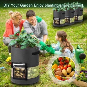 ジャガイモは、ジャガイモのトマトと野菜を植えるためのハンドルと収穫窓を備えたバッグを育てます
