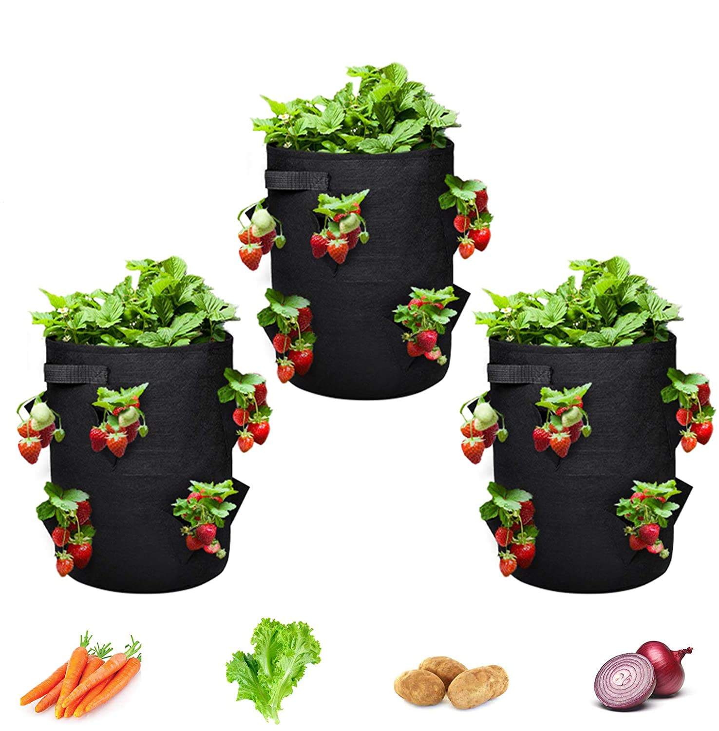 Strawberry Plant Grow Bag Planting Pouch Fabric Grow Pots Garden Planter Herb Grower Indoor