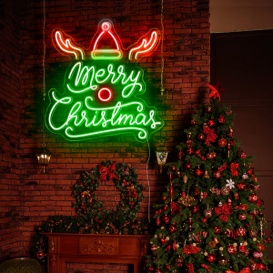 יצרן סיטונאי תצוגת אקריליק בסגנון חדש חג שמח שלט ניאון led עם קרניים DL106