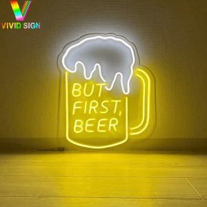 Logotipo 3D Acrílico Silício Tubo Led à Prova de Fogo Business Bar Club But First Beer Neon Sign DL112