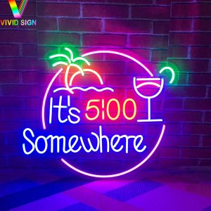 Hot Sell Indoor Wall Mount Custom Club Bar Shop Decor It's 5:00 Somewhere Neon Sign DL114