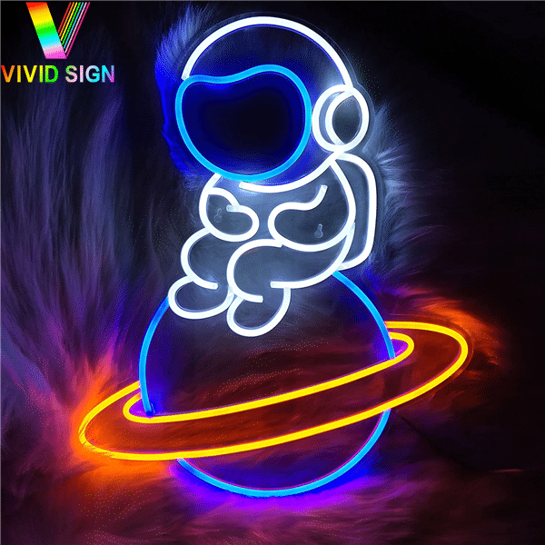 Quarto Sala de jogos Decoração de quarto infantil Astronauta Planeta Espaçonave Luz Led Neon Sign DL120 Imagem destacada