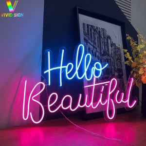 Venda direta da fábrica com texto personalizado personalizado para decoração de casamento Hello Beautiful letreiro neon Dl146