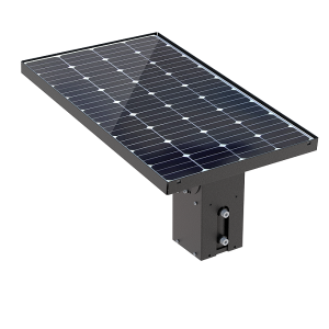 Smart alt-i-én solcellegadelys med lithiumbatteri, solpanel og oplader indbygget i armaturet.