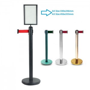 Control barriers Steel retractable belt barrier crowd queue controls post railing stand with A3/A4 sign holder Hotel