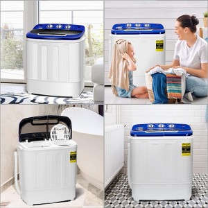 Mini Portable Family Other Washing Machine Home Appliances Compact Mini Twin Tub Washing Machine w/Wash and Spin Cycle, Built-in Gravity Drain, 13lbs Capacity For Camping, Apartments, Dorms, College Rooms, RV’s, Delicates