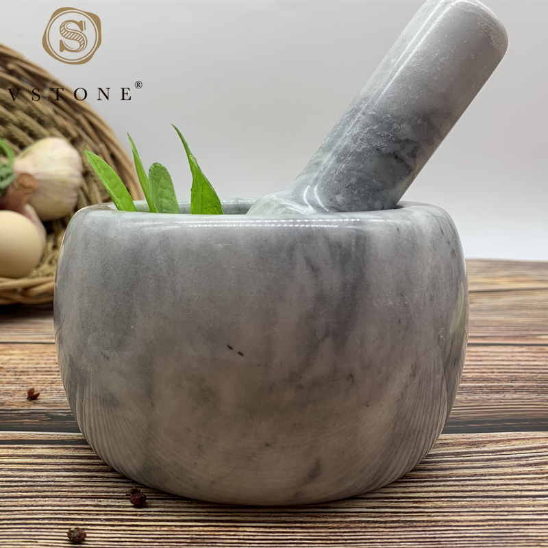 White grey Stone Marble Mortar and Pestle set Grinding Stone Bowl And Pestle