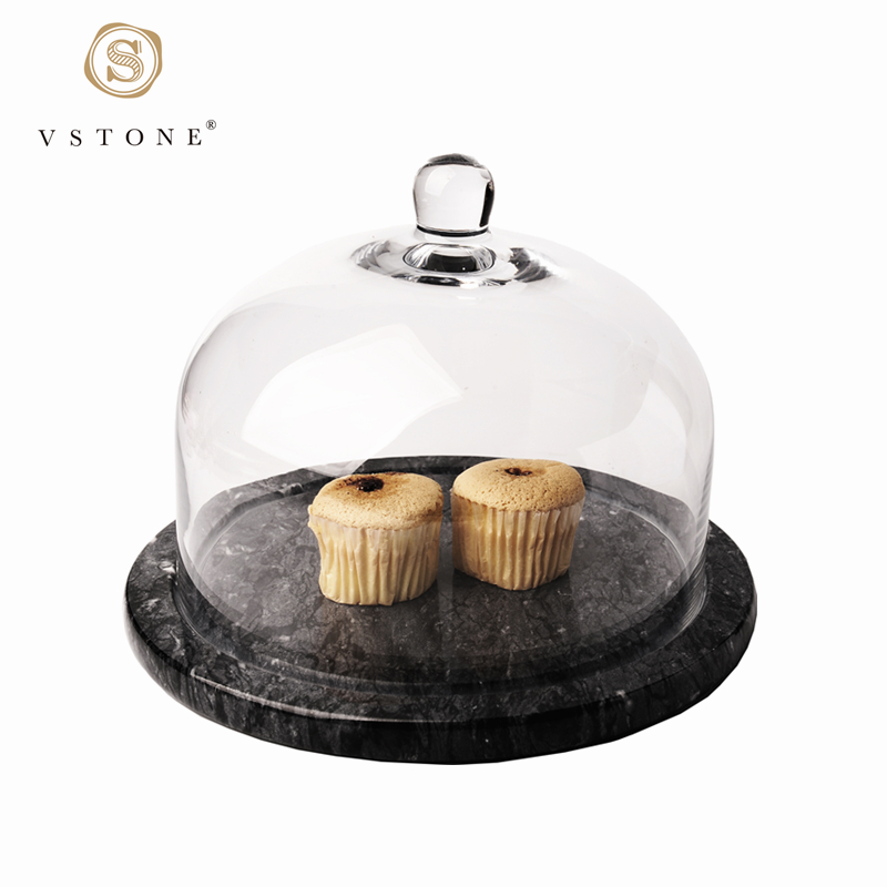 Round Natural Marble Cake Stand With Cover Cake Stand with Glass Dome