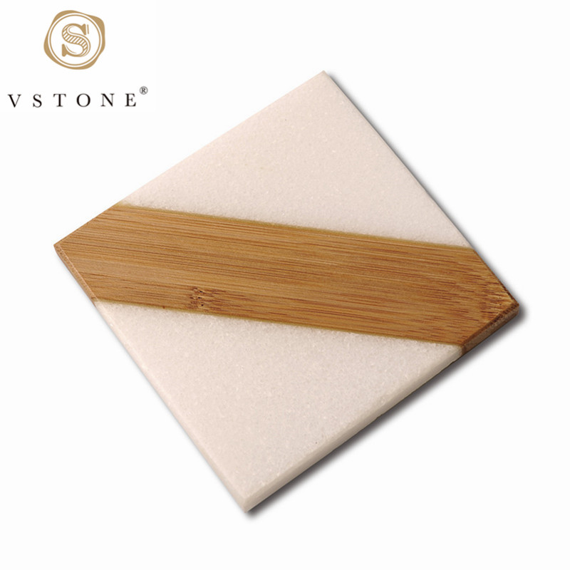 Wood Marble Coasters for Drinks, 4 x 4 inches,  Nordic Style Acacia Marble Square Bar Coasters Featured Image