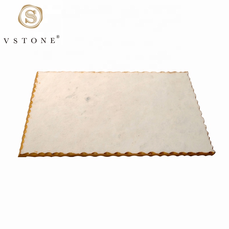 Gold Edge Natural White Marble cheese serving tray, fruite placemat chopping board Featured Image