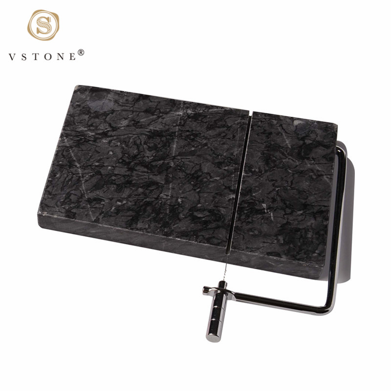 Customized Rectangle Natural Marble Cheese Slicer Cutting Board with Stainless Steel Wire