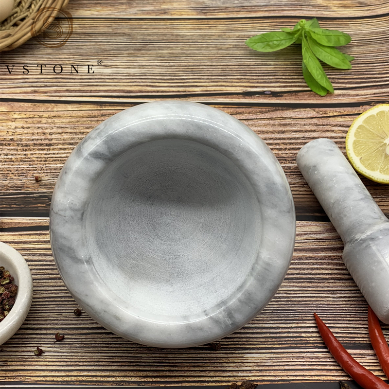 White grey Stone Marble Mortar and Pestle set Grinding Stone Bowl And Pestle