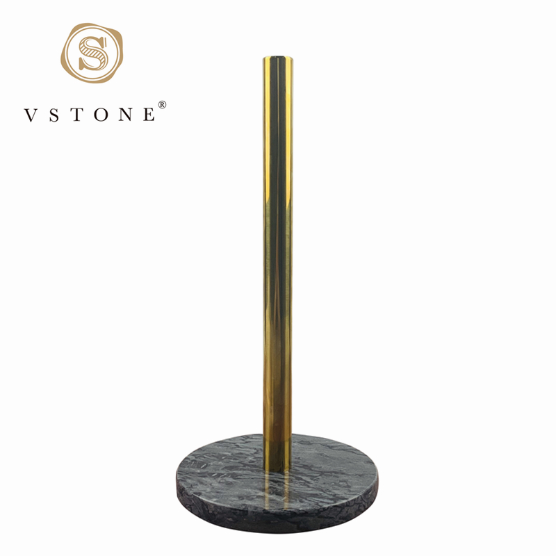 Natural Marble Base with Gold Brass Kitchen Paper Towel Roll Holder