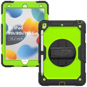 Roterende stødsikker etui til iPad 10.2 2021 9. generations silikonecover med skulderrem