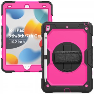 Roterende stødsikker etui til iPad 10.2 2021 9. generations silikonecover med skulderrem