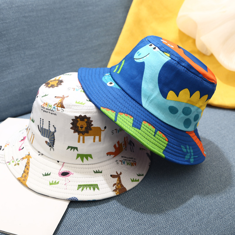 Custom kids children summer cartoon linen washed bucket hat