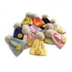 Fashion Wholesale Kids New Smiley Embroidered Knitted Cap