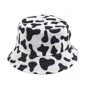 New Fashion Reversible Black White Cow Pattern Bucket Hats Fisherman For Women Summer