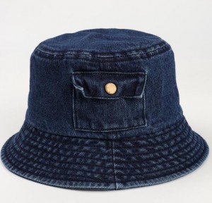 Fisherman’s hat women’s spring and summer new retro denim small pocket short-brimmed basin hat washed fashion sunscreen sun hat